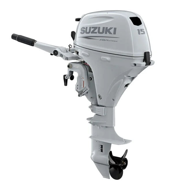 Suzuki DF15A 4-Stroke Outboard, 15" Shaft, Manual Start, White