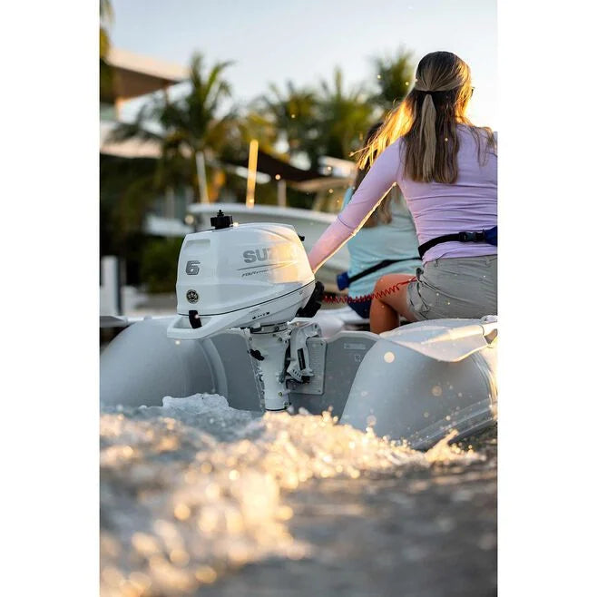 Suzuki DF6A HP 4-Stroke Outboard, 15" Shaft, Manual Start, White
