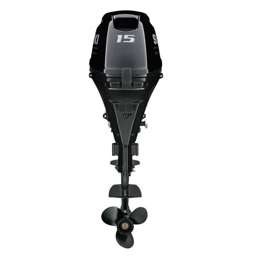 Suzuki DF15A HP 4-Stroke Power Tilt Outboard, 20" Shaft, Electric Start, Black