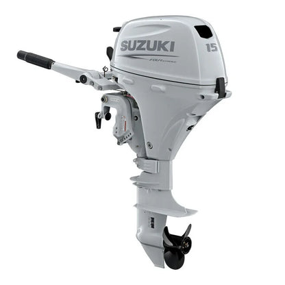 Suzuki DF15A 4-Stroke Outboard, 15" Shaft, Manual Start, White