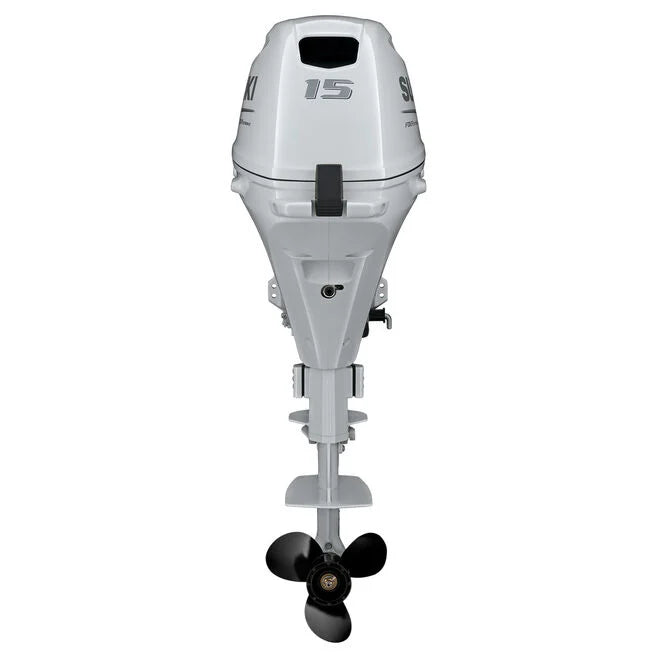 Suzuki DF15A 4-Stroke Outboard, 15" Shaft, Manual Start, White